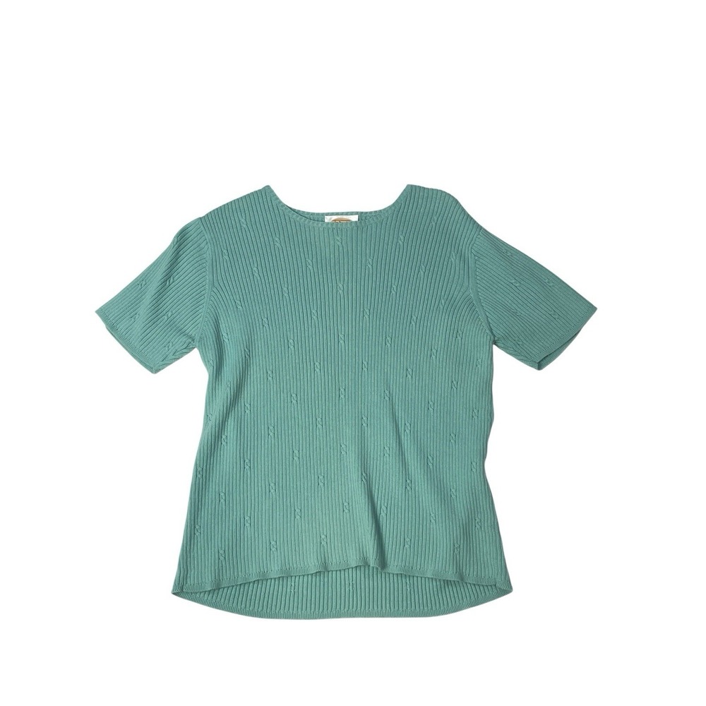 Talbots‎ Petites Sweater L Seafoam Green Ribbed Cable Knit Short Sleeve Cotton